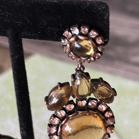 Pierced chandelier earrings post samber colored with crystal framed - Picture 5 of 15